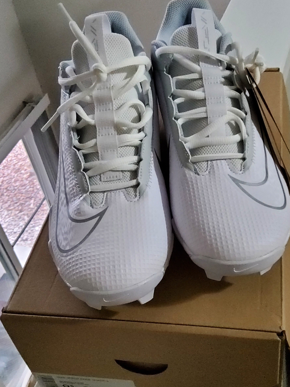 Nike White and Silver Vapor Edge Shark 2 Cleats